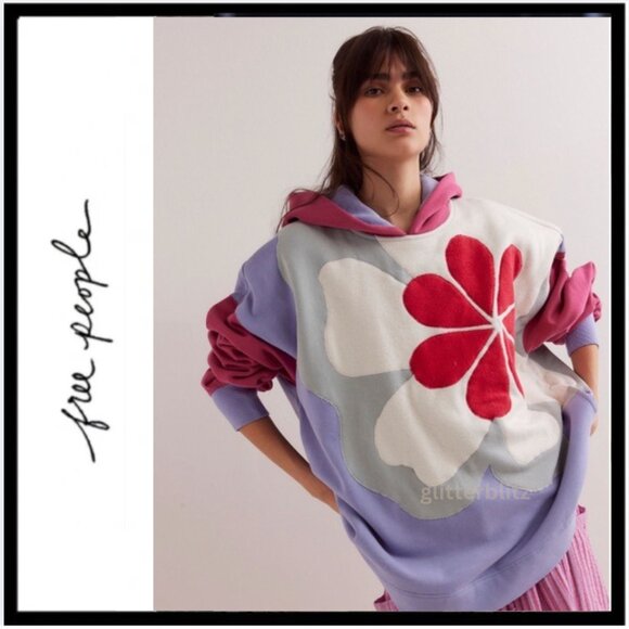 NWT Free People Clover Sweatshirt in Poppy Combo - XS - Picture 1 of 4